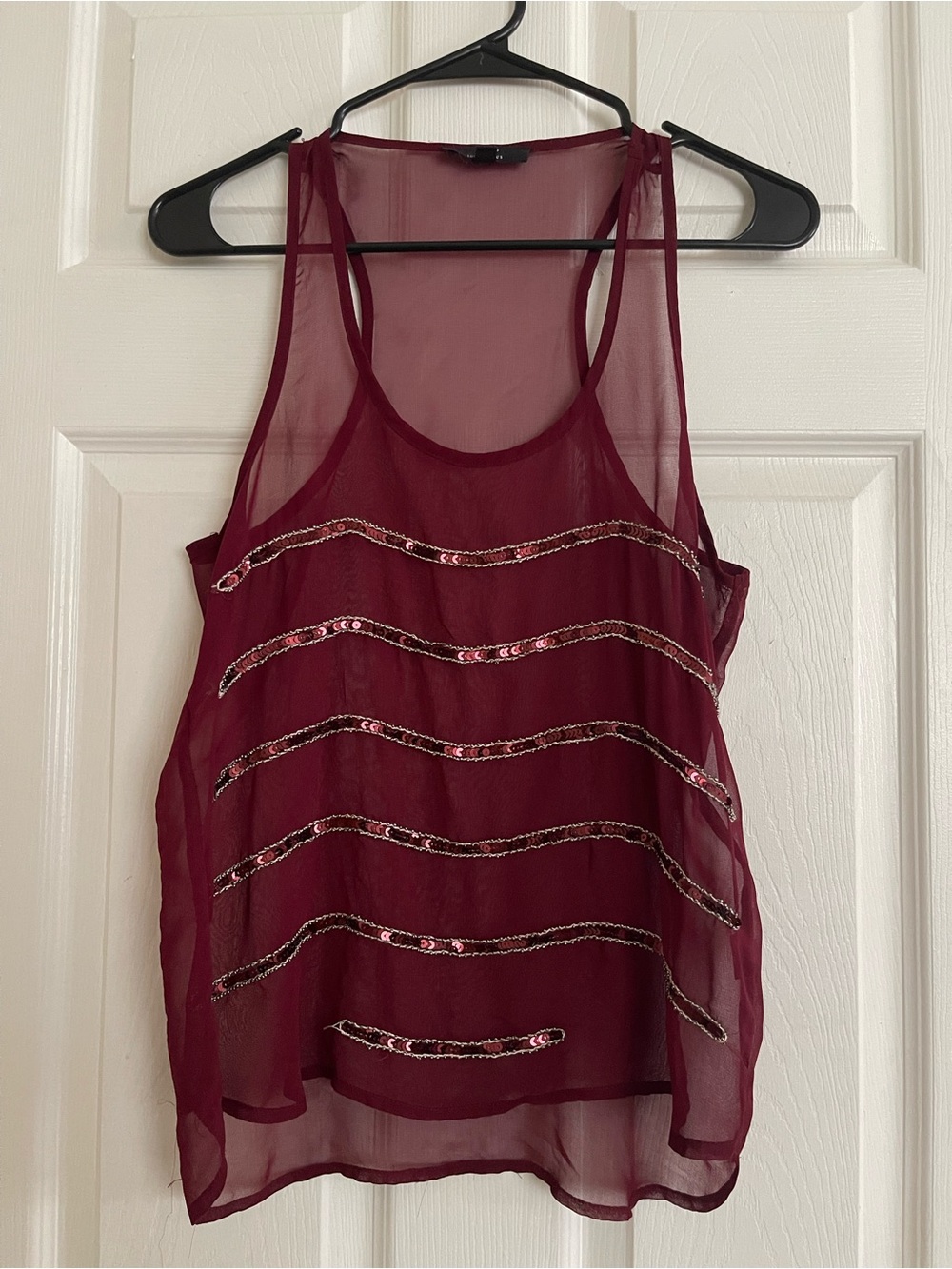 iris Burgundy Sheer Sequin Striped Camisole